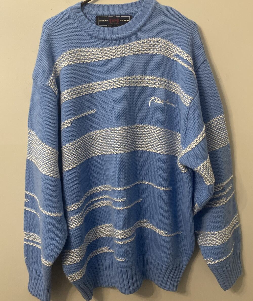 Vtg Phat Farm Mens Knit Sweater Size XXL Long Sleeve Cotton Stripes USA Made